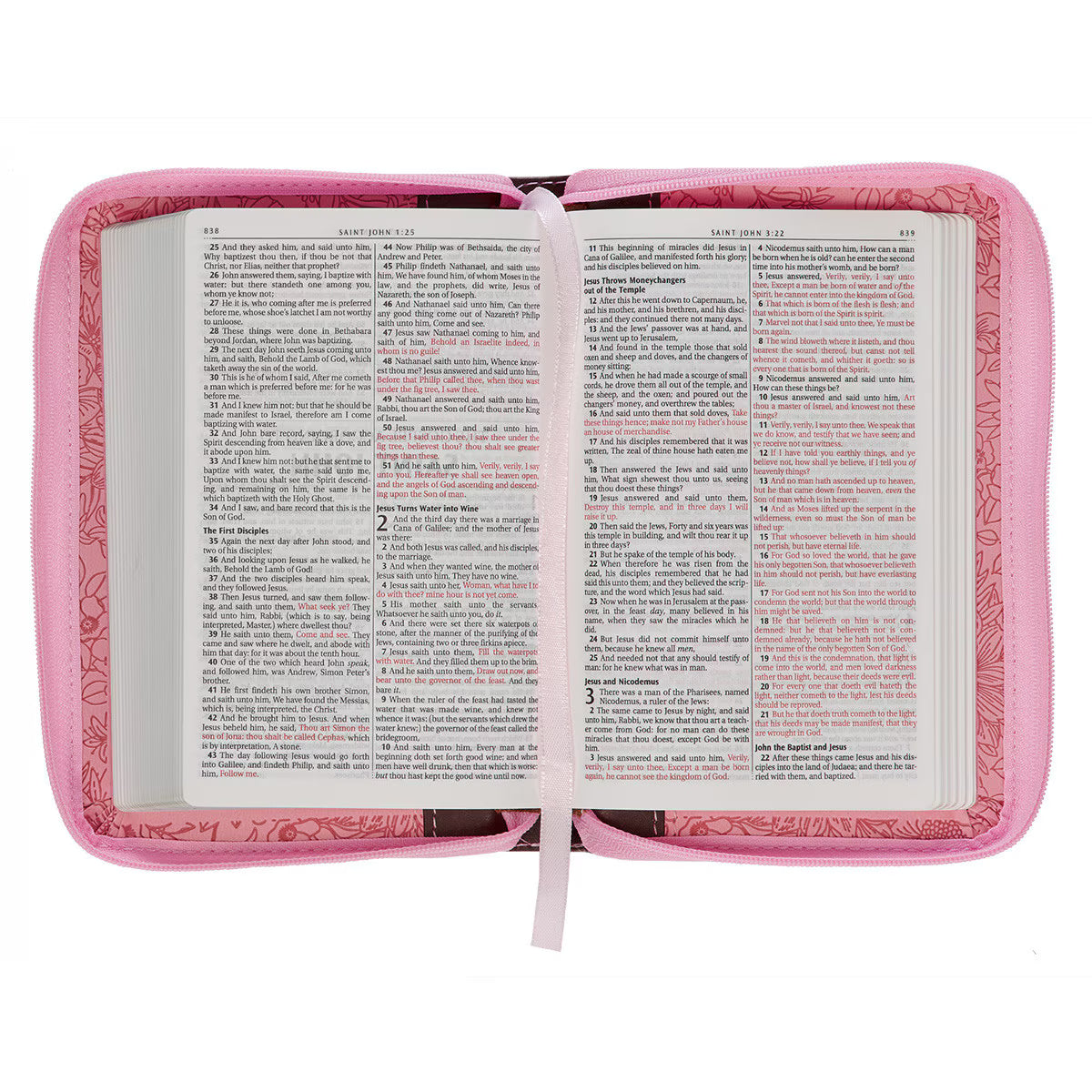 CAG KJV170 KJV BIBLE MINI POCKET FAUX LEATHER, PINK/ SADDLE TAN W/ZIPPER