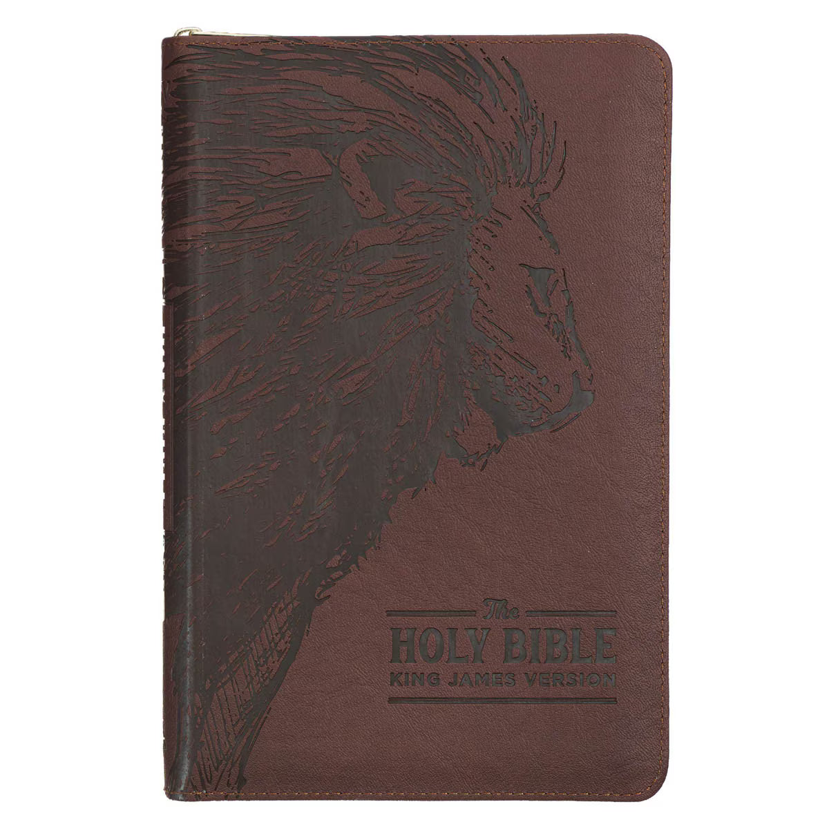 CAG KJV229 KJV  BIBLE  DELUXE  GIFT  FAUX  LEATHER, BROWN LION W/ZIPPER