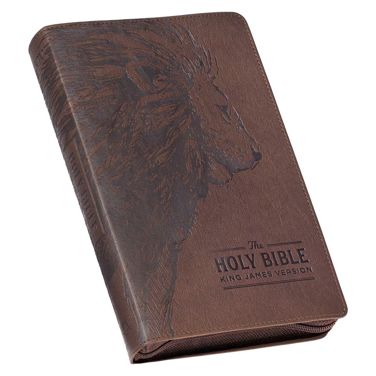 CAG KJV229 KJV  BIBLE  DELUXE  GIFT  FAUX  LEATHER, BROWN LION W/ZIPPER