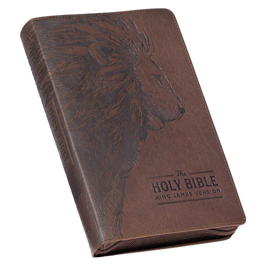 CAG KJV229 KJV  BIBLE  DELUXE  GIFT  FAUX  LEATHER, BROWN LION W/ZIPPER