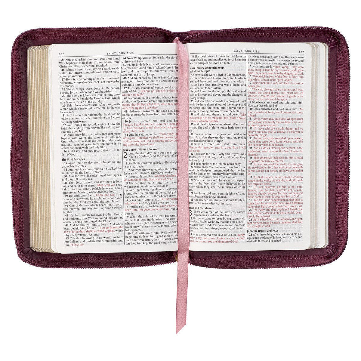 CAG KJV247 KJV BIBLE COMPACT FAUX LEATHER, MERLOT W/ZIPPER