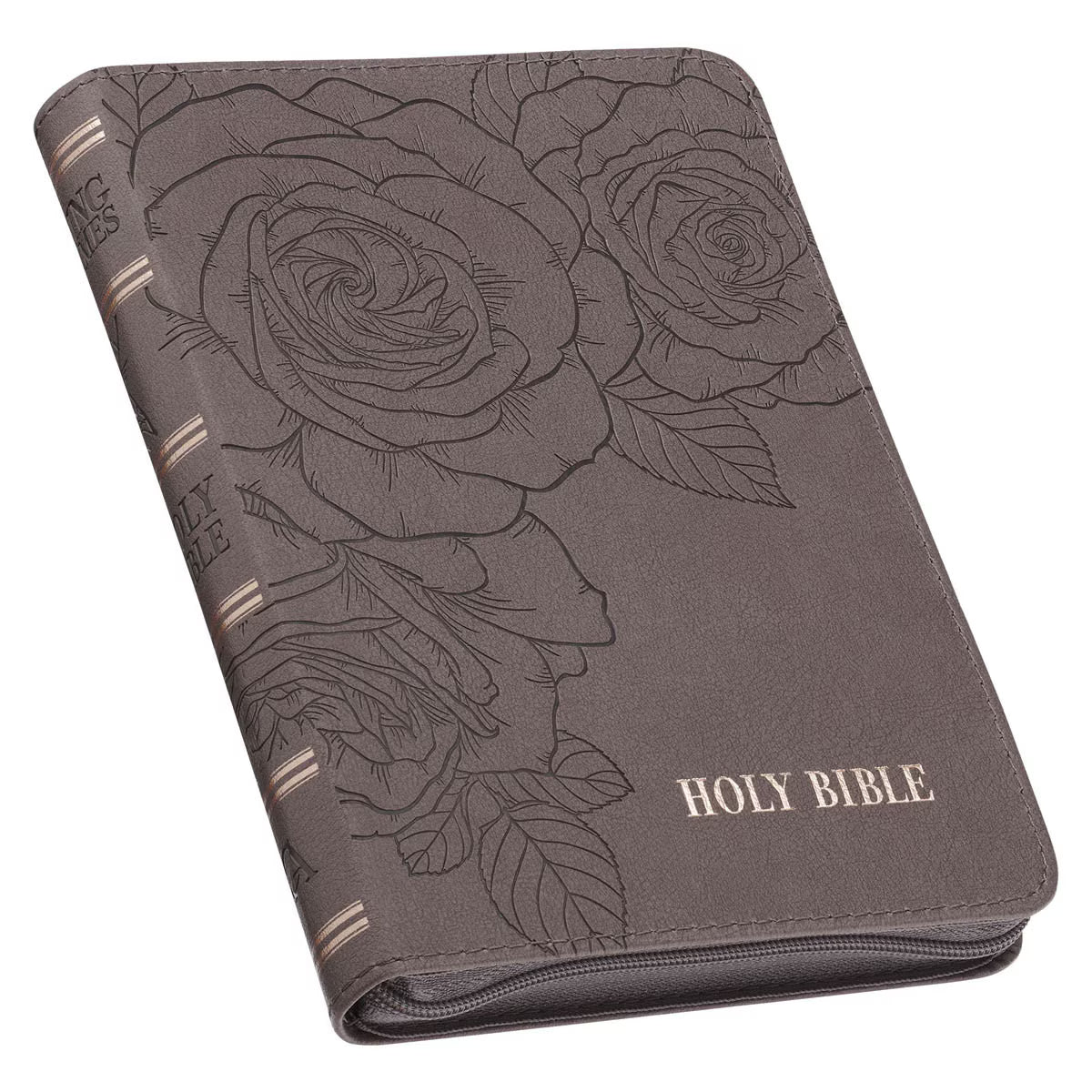 CAG KJV249 KJV BIBLE COMPACT LP FAUX LEATHER, GRAY W/ZIPPER