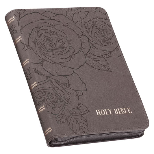 CAG KJV249 KJV BIBLE COMPACT LP FAUX LEATHER, GRAY W/ZIPPER