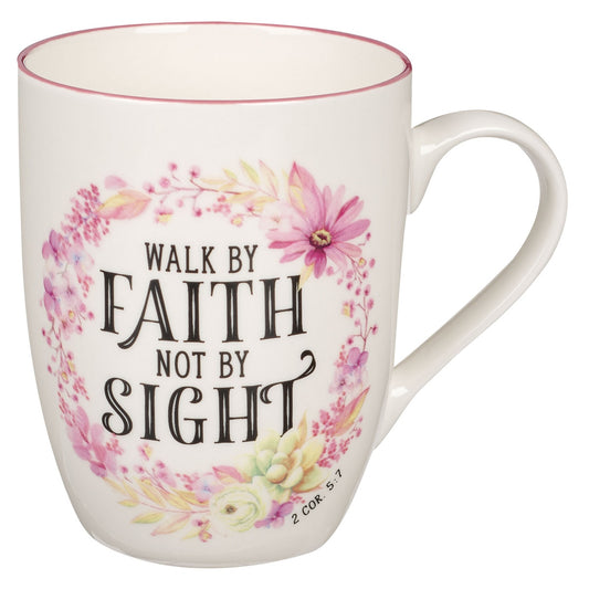 CAG MUG1050 MUG PINK WREATH WALK BY FAITH 2 COR.