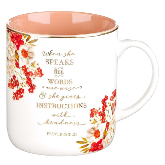 CAG MUG652 MUG CORAL/WHITE FLORAL WHEN SHE SPEAKS