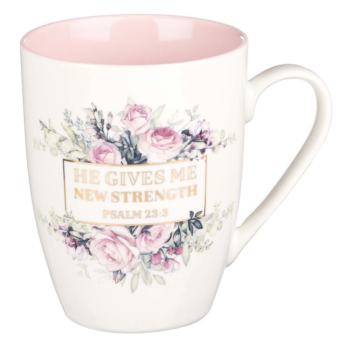 CAG MUG670 MUG WHITE/PINK ROSES NEW STRENGTH PS.