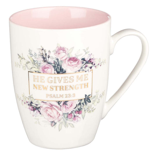 CAG MUG670 MUG WHITE/PINK ROSES NEW STRENGTH PS.