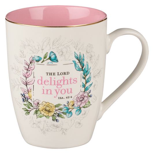 CAG MUG839 PINK FLORAL THE LORD DELIGHTS IN YOU