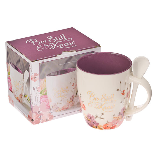 CAG MUG850 MUG WITH SPOON BE STILL AND KNOW