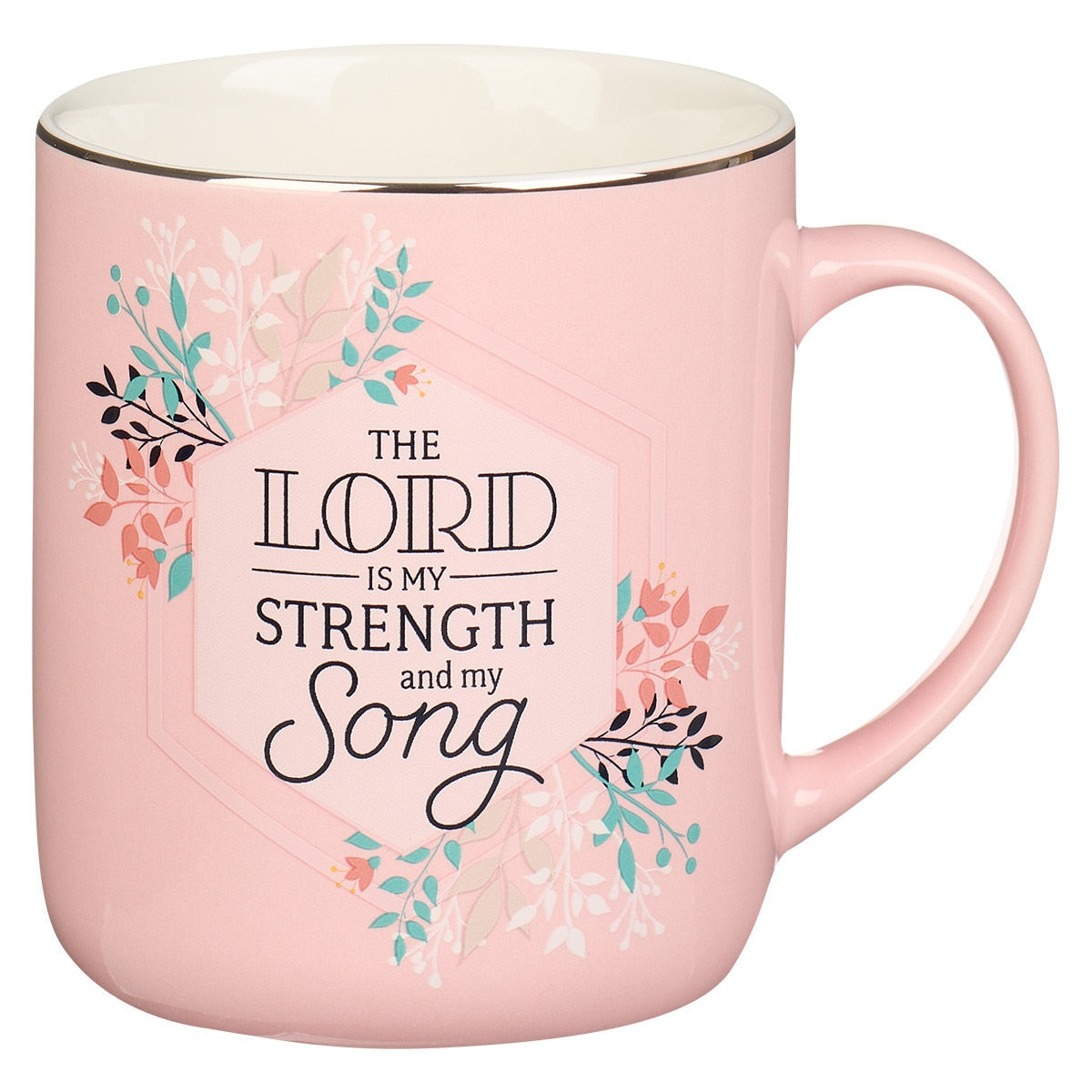 CAG MUG937  MUG WHITE/PINK LEAVES THE LORD IS MY S