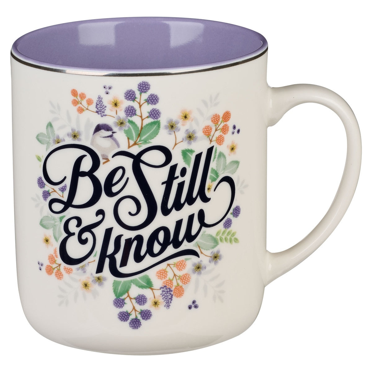 CAG MUG938 MUG PURPLE/WHITE BRANCHES BE STILL & K