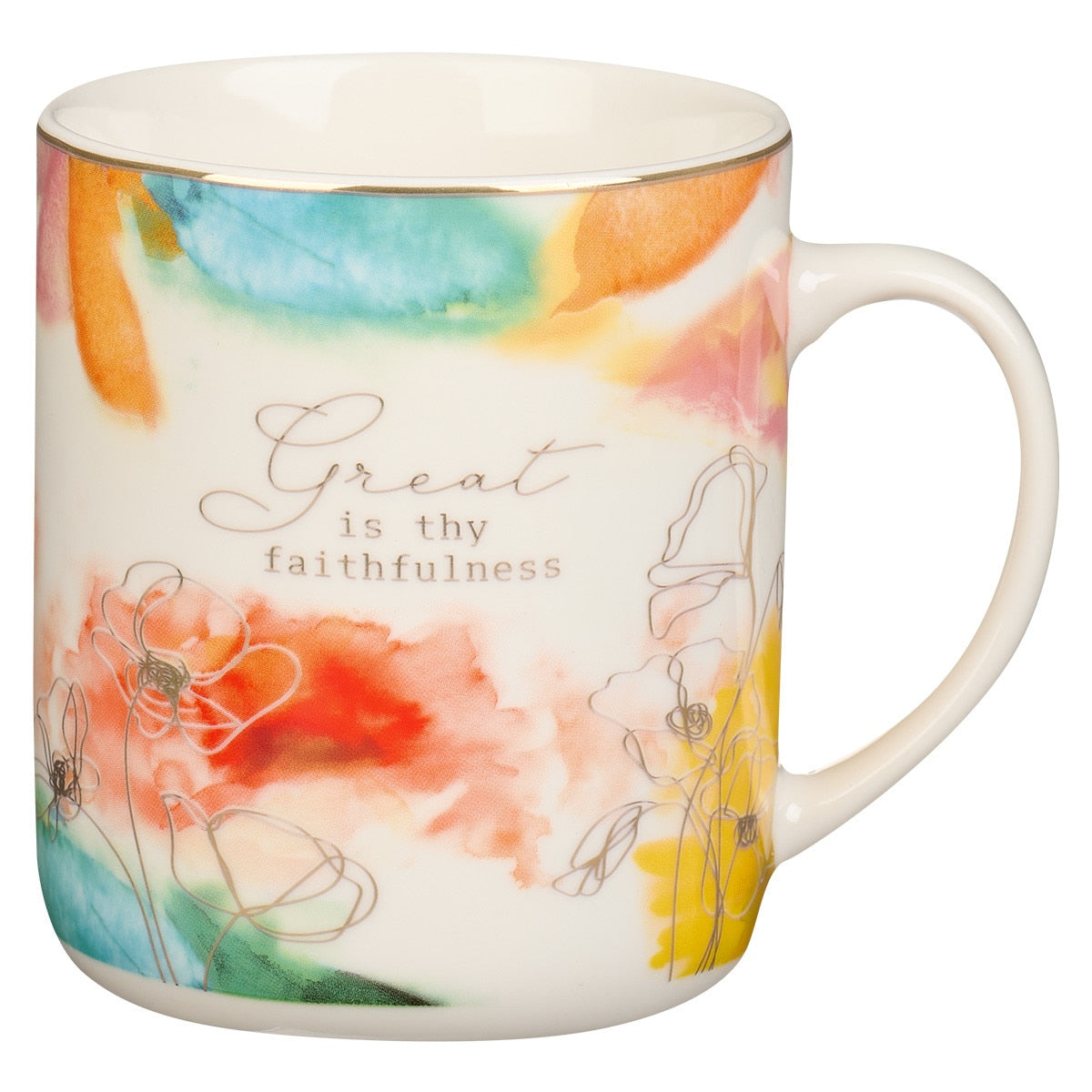 CAG MUG943 MUG WHITE/WHITE FLORAL GREAT IS THY FA
