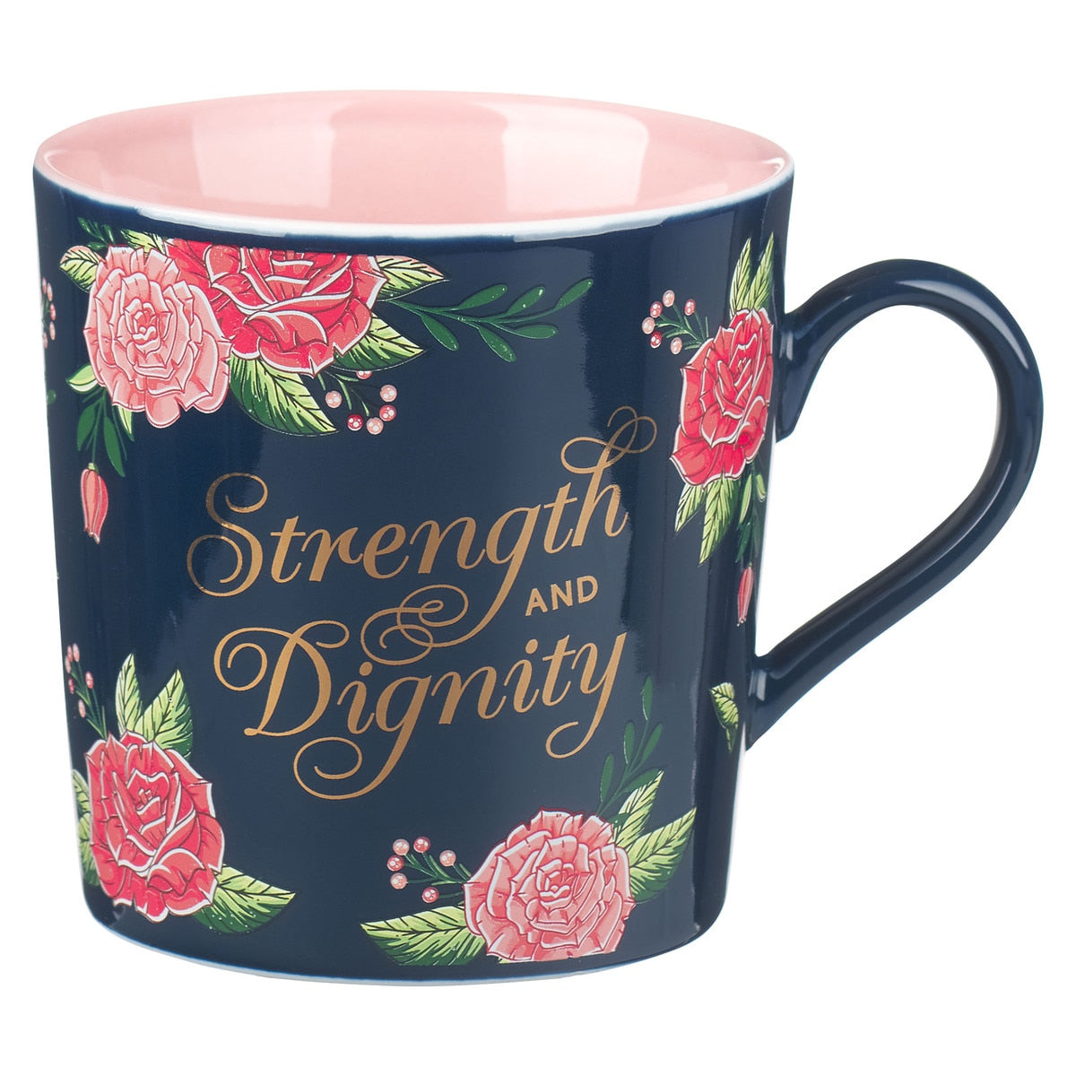 CAG MUG991 MUG PINK/NAVY FLORAL STRENGTH & DIGNIT