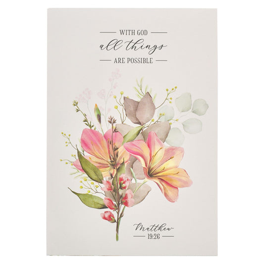CAG NP074 ALL THINGS ARE POSSIBLE BLUE FLORAL NOTEPAD - MATT 19:26