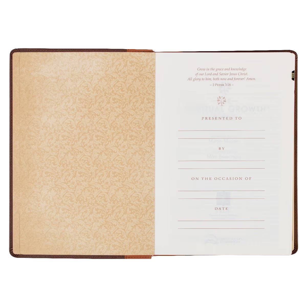 CAG SGB005 NLT,  THE  SPIRITUAL  GROWTH  BIBLE  FAUX LEATHER, CHOCOLATE BROWN/GINGER