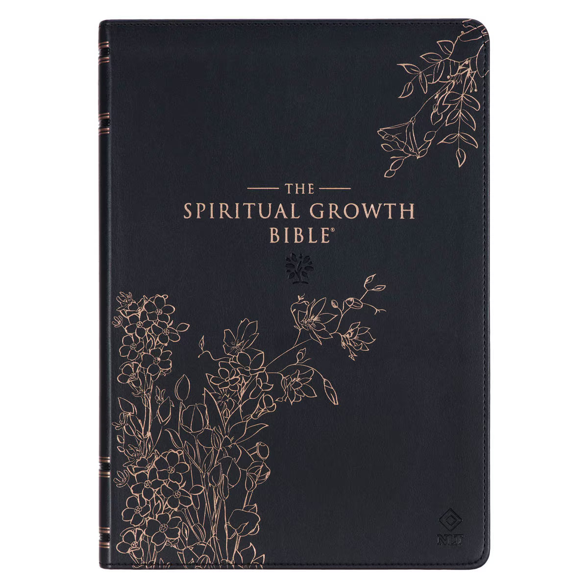 CAG SGB017 NLT,  THE  SPIRITUAL  GROWTH  BIBLE  FAUX LEATHER, BLACK FLORAL