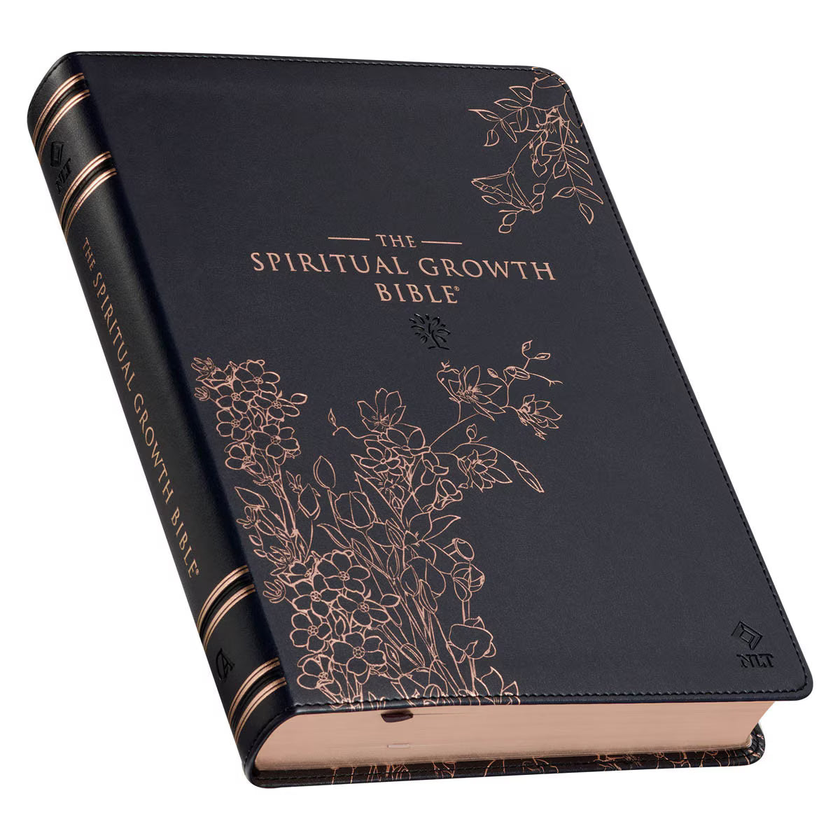 CAG SGB017 NLT,  THE  SPIRITUAL  GROWTH  BIBLE  FAUX LEATHER, BLACK FLORAL