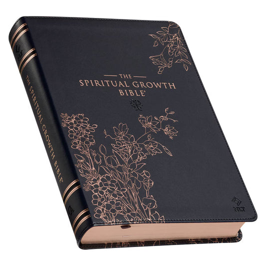 CAG SGB017 NLT,  THE  SPIRITUAL  GROWTH  BIBLE  FAUX LEATHER, BLACK FLORAL