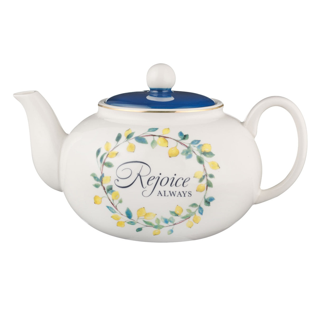 CAG TEA016 TEAPOT BLUE REJOICE ALWAYS FLORAL