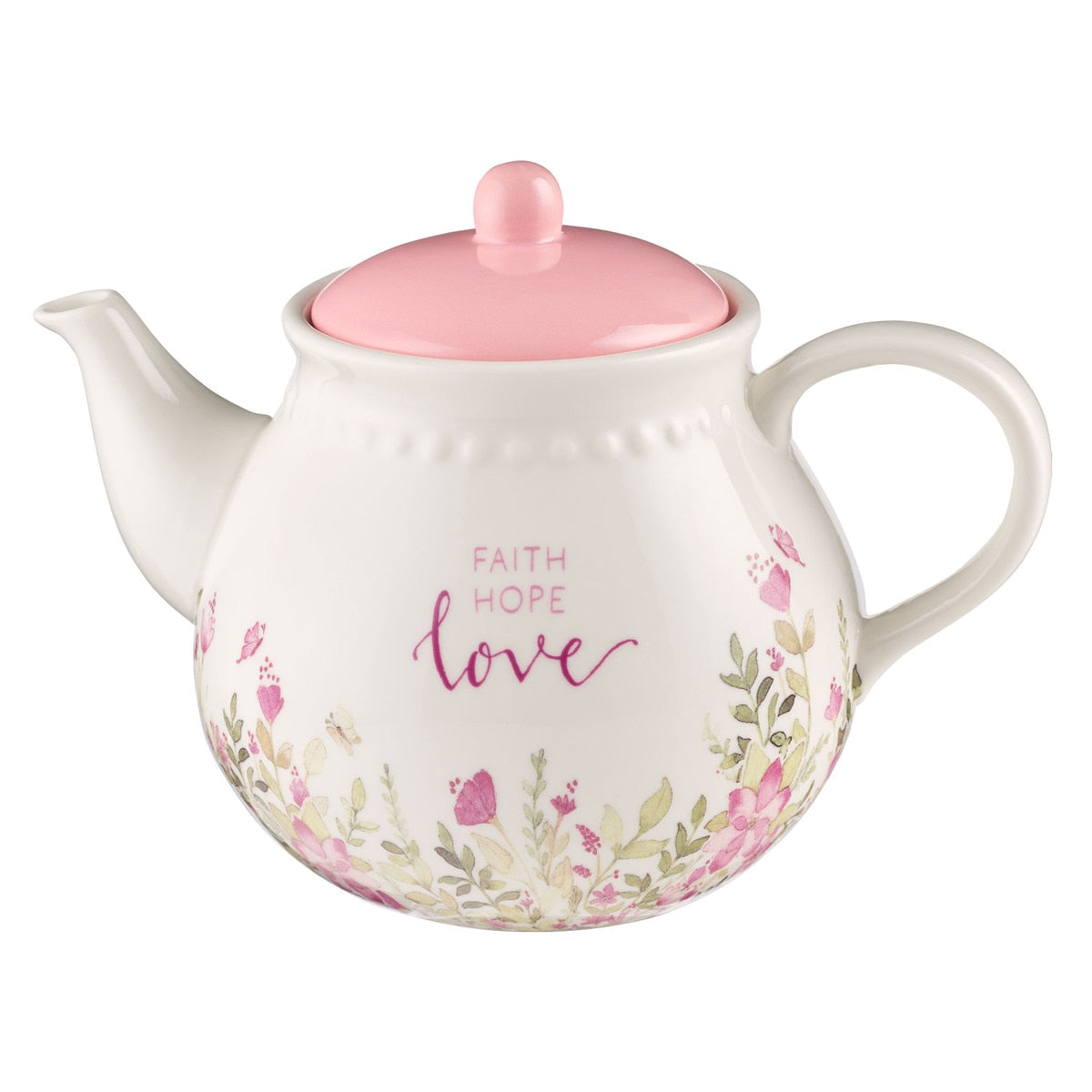 CAG TEA017 TEAPOT PINK FAITH HOPE LOVE FLORAL