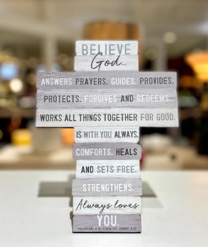LCP 11337 CROSS WALL DESKTOP STACKED WOOD BELIEVE