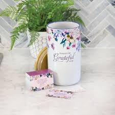 CAG JAR011 TODAY I'M GRATEFUL FOR PURPLE FLORAL CERAMIC GRATITUDE JAR WITH CARDS