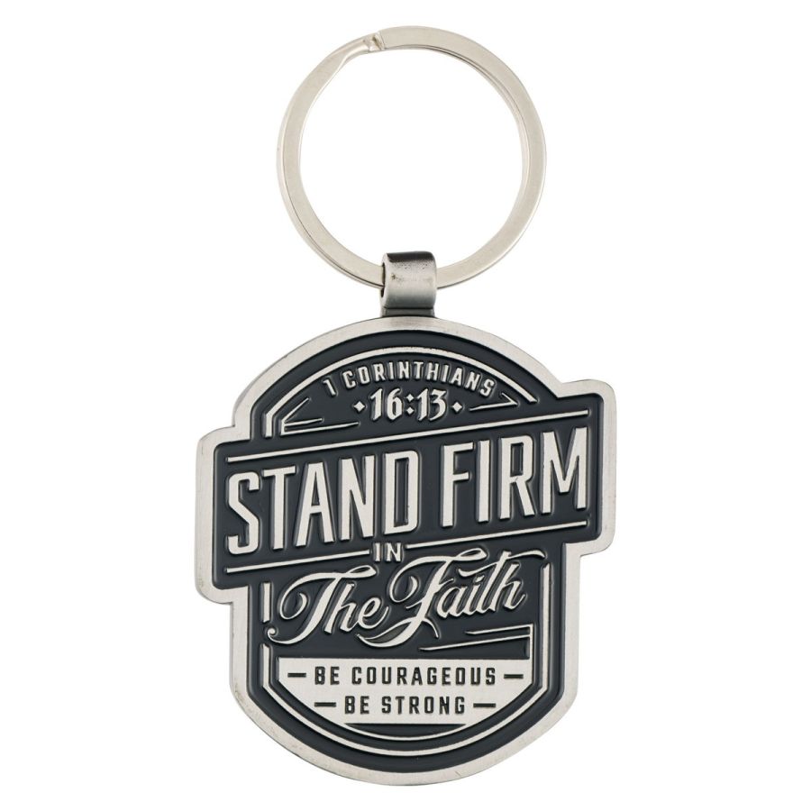 CAG KRG077  STAND FIRM BLACK EPOXY-FILLED METAL KEYCHAIN - 1 CORINTHIANS 16:13