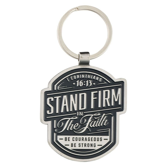 CAG KRG077  STAND FIRM BLACK EPOXY-FILLED METAL KEYCHAIN - 1 CORINTHIANS 16:13