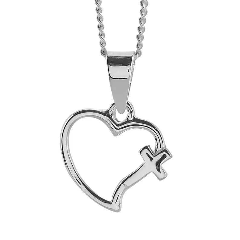 DIC 73-8038P OPEN HEART CROSS SILVER PLATE 18" CHAIN