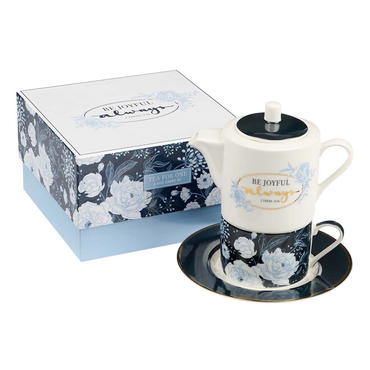 CAG TPS007 TEA FOR ONE NAVY FLORAL BE JOYFUL ALWAYS 1 THESS. 5:16